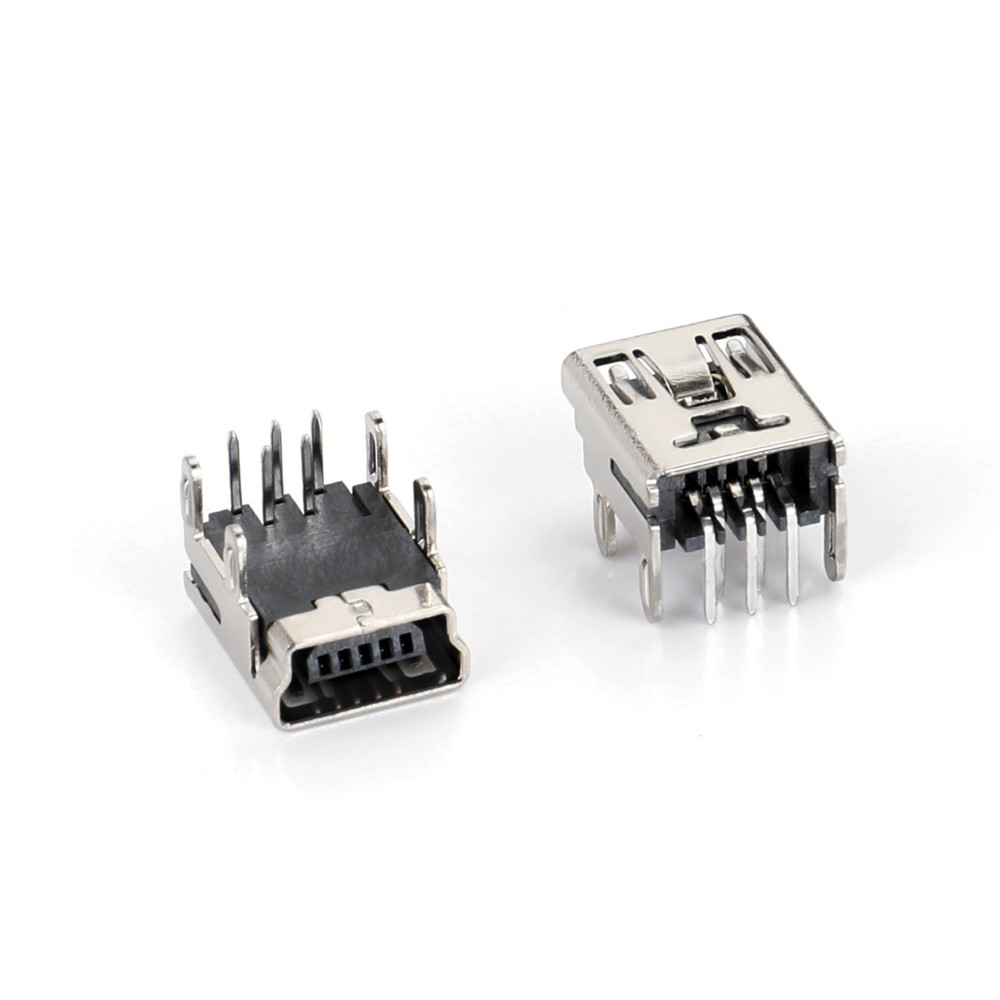 02BR-1106  MINI USB 5F 90度 DIP B型四腳加長(zhǎng)有打點(diǎn) T型卡點(diǎn) H6.8