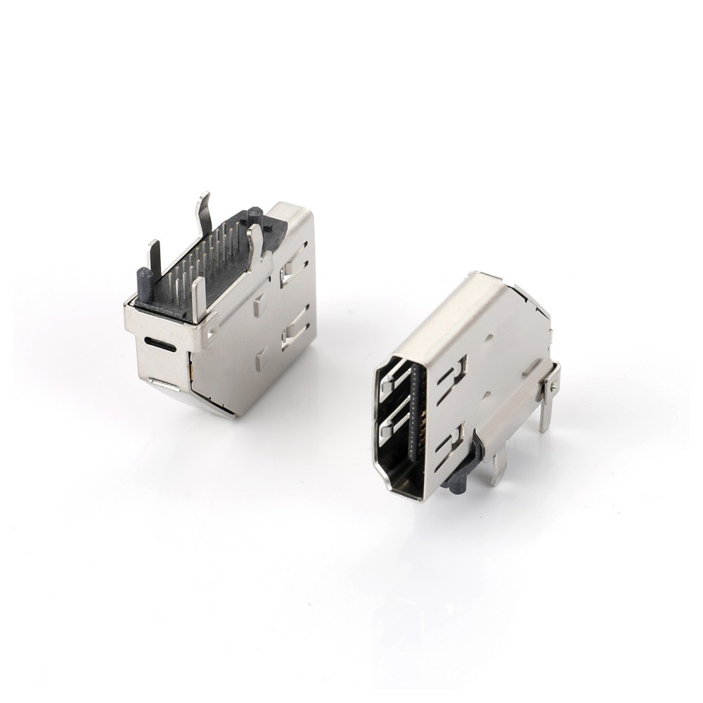 08AI-1205   HDMI 19F 雙排DIP 有彈側(cè)插小彎腳鍍金 PIN距1.0 PIN長2.3