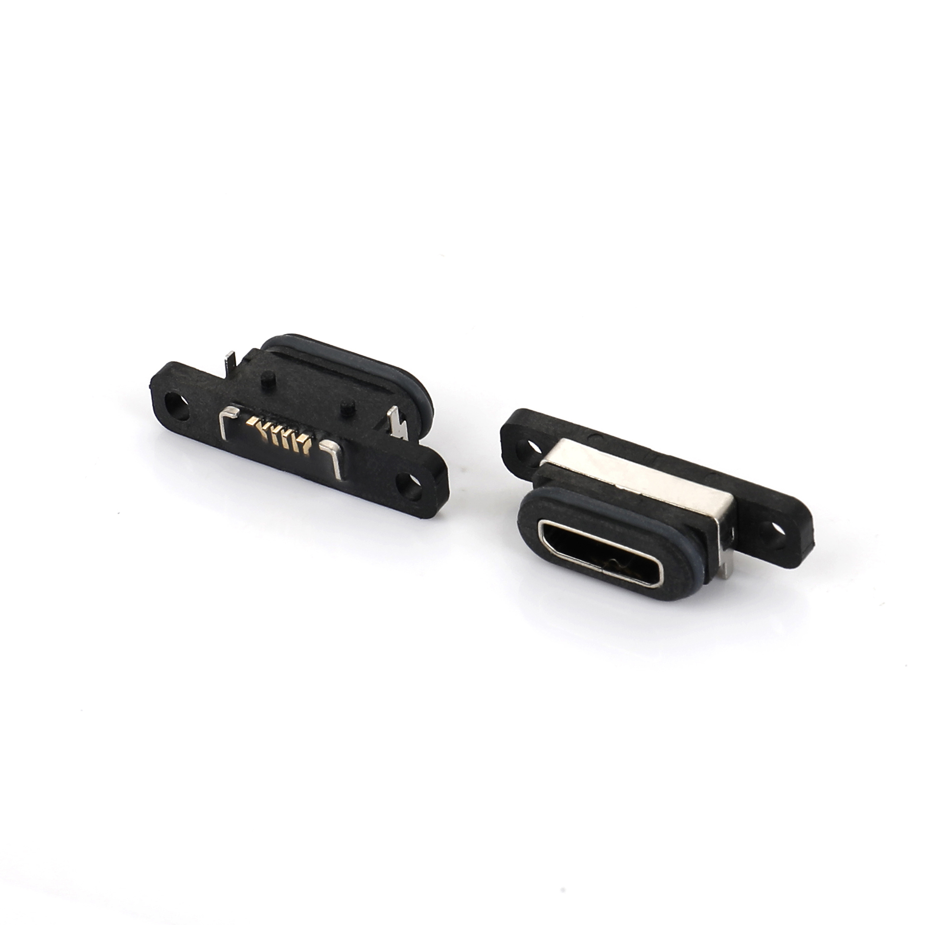 04BA-1601-WPE   Micro USB  5F 板上SMT B型 前插后貼 帶耳有柱 帶防水圈 防水IPX8